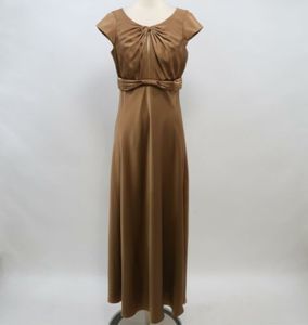 Calvin Klein Gown Dress Womens 8 Bronze Gold Short Sleeve Draped Keyhole